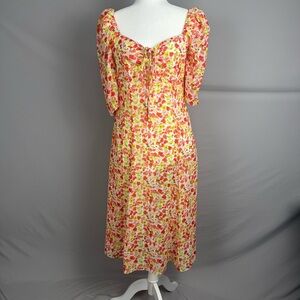 BCBGENERATION Womens Floral Midi Dress Puff Sleeve Size 8 Cottagecore Milkmaid